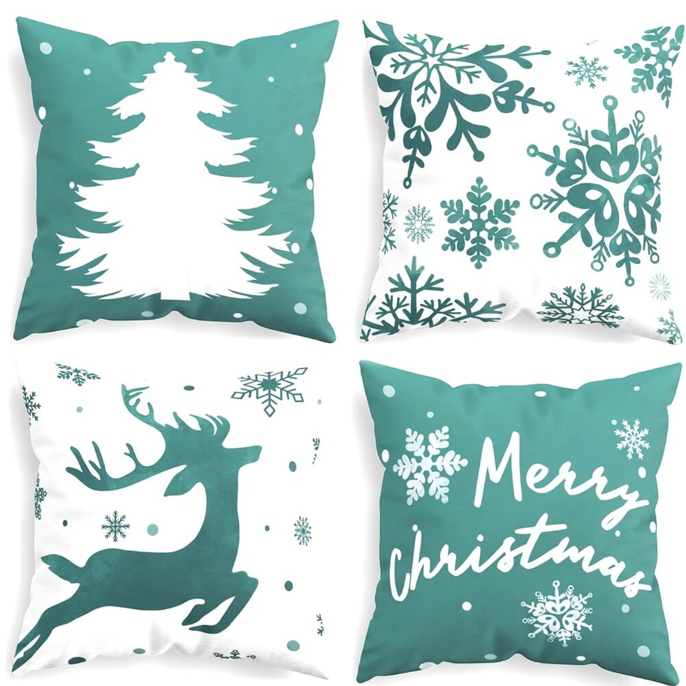 CaliTime Christmas Throw Pillow Covers Set of 4 – 20x20 Fleece Trees Deer Snowfl